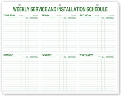 Weekly Service and Installation Schedule Pad, Hole Punch 116