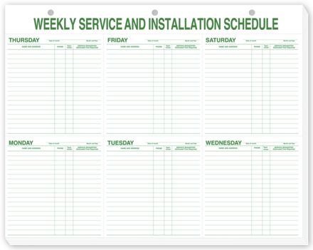 Weekly Service & Installation Schedule Pad, Hole Punch