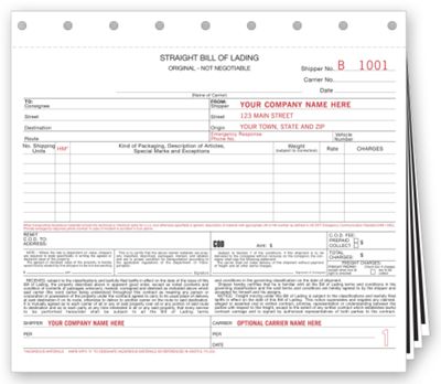 Small Format Bills of Lading with Carbon 126