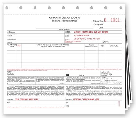 Small Format Bills of Lading with Carbon