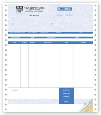 Continuous Inventory Invoice Parchment - Onewrite Compatible 13190G