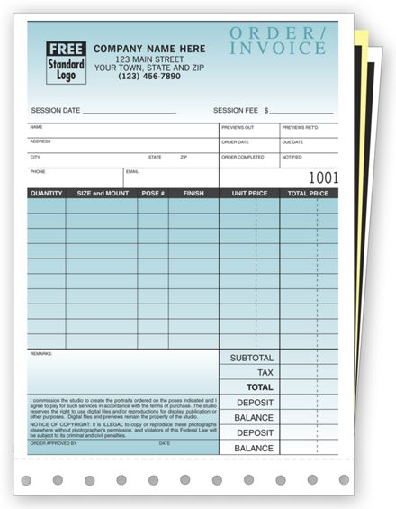 Photography Order Form/Invoice with Envelope - Small Format
