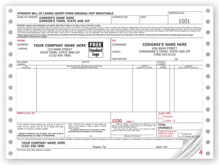 Continuous Bill of Lading Shipping Form