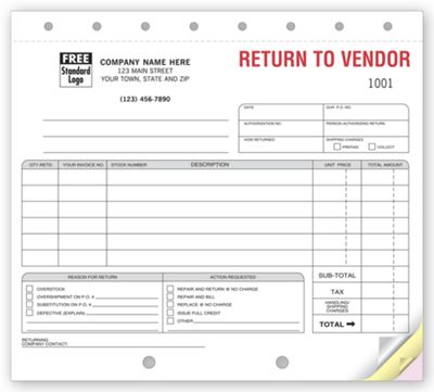 Return to Vendor Forms Sets 139