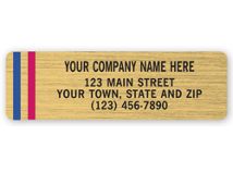 Advertising Labels, Gold Poly Film with Red/Blue Stripes