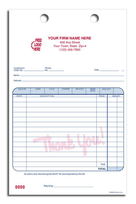 Register Forms, Cash & Carry