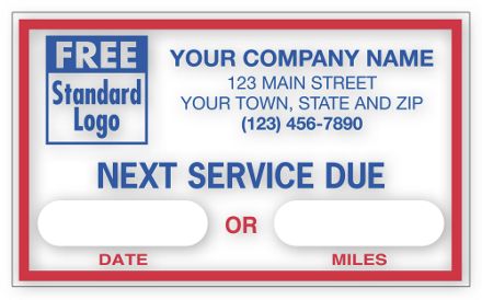 Removable Adhesive Windshield Labels, Next Service Due