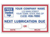 Next Lubrication Due Removable Adhesive Windshield Labels