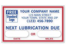 Next Lubrication Due Removable Adhesive Windshield Labels