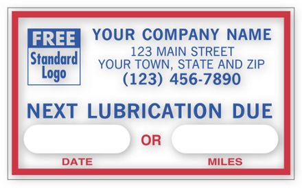 Next Lubrication Due Removable Adhesive Windshield Labels