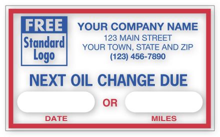 Removable Adhesive Windshield Labels, Next Oil Change Due
