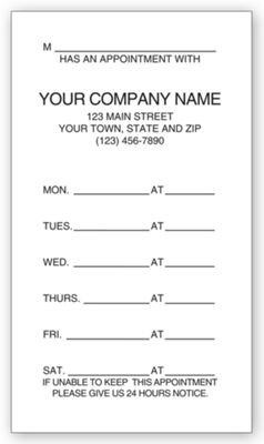 One - Sided Appointment Business Cards, Imprinted 200