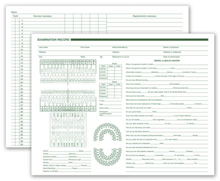 Dental Exam Record, Horizontal Format