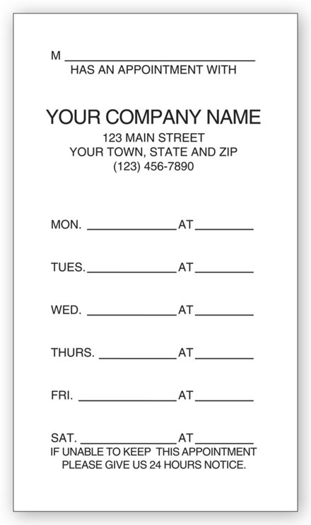 One - Sided Appointment Business Cards, Imprinted