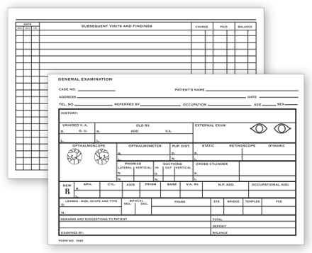 Optometry Record Card, Two - Sided, 4 x 6