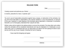 Veterinary Release Form Pads