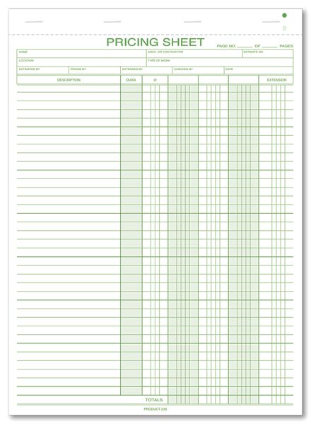 Pricing Sheets