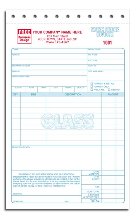 Glass Repair Work Orders - Sets