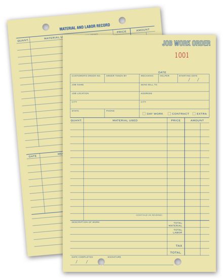 Job Work Order Cards, Padded