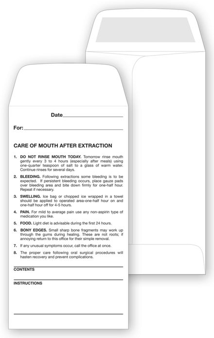 Dental Post Operative Instructions Envelope