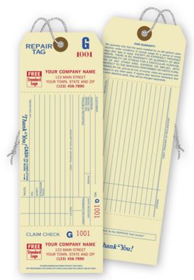Repair Tags w/ Detachable Claim Check, 1 Part, Manilla 301