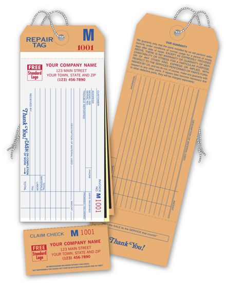 Repair Tags w/ Detachable Claim Check/Carbons, 3 Part