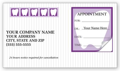 Dental Appointment Cards, Peel and Stick, Tooth Design 3359