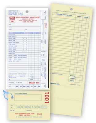 Bicycle Repair Tags, w/ Detachable Claim Check/Carbons 364