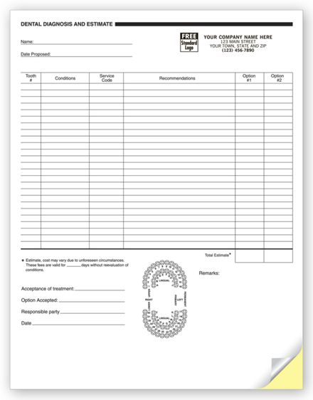 Dental Diagnosis and Estimate Forms, 2 Part