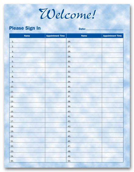 Patient Sign-In Sheet, Bright Skies Design