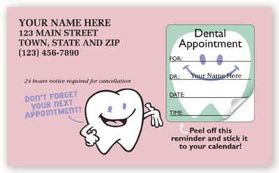 Dental Appointment Cards, Peel and Stick, Don't Forget 4350