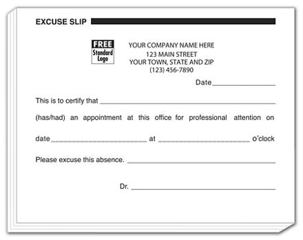 Patient Excuse Slips, Imprinted