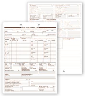Medical History Forms, 2 Sided, 2 Hole Punch 4702