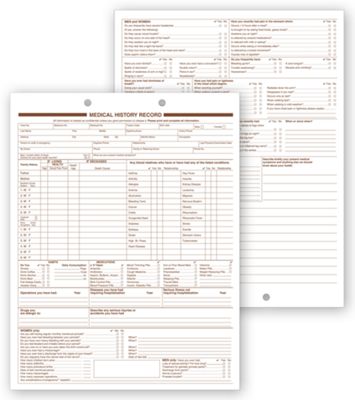 Medical History Forms, 2 Sided, 2 Hole Punch 4702