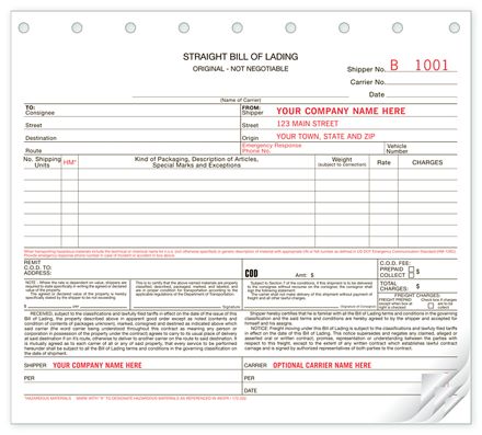Bills of Lading, Carbonless, Small Format