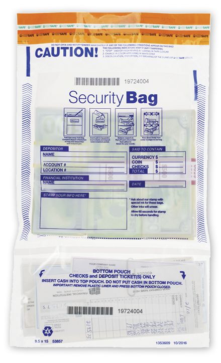 9 1/2 x 15 Dual Pocket Deposit Bag. Clear