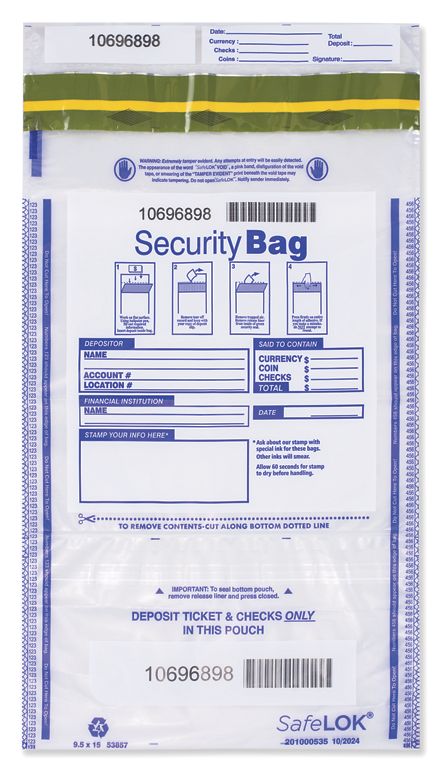 9 1/2 x 15 Dual Pocket Deposit Bag. Clear