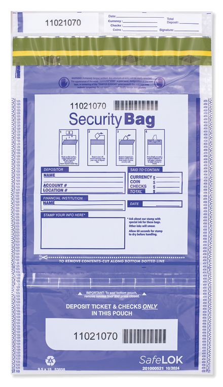 9 1/2x15 Dual Pocket Deposit Bag, Clear Front, Opaque Back