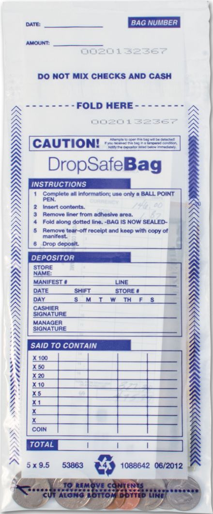 5 x 9 1/2 Drop Safe Style Deposit Bag, Clear