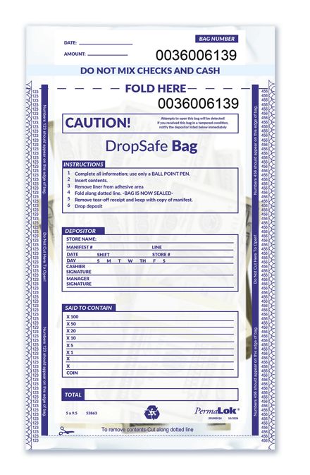 5 x 9 1/2 Drop Safe Style Deposit Bag, Clear