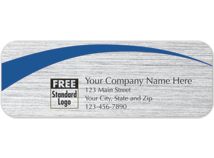 Rectangular Label on Brushed Silver w/Blue Arc 3.5x1.25
