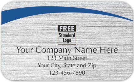 Rectangular Label on Brushed Silver w/Blue Arc 2.5x1.5