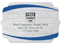 Bracket Label on Brushed Silver Poly w/Blue Arcs 3x2