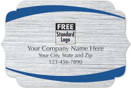 Bracket Label on Brushed Silver Poly w/Blue Arcs 3x2