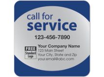 Call for Service Label on Silver Poly Top & Bottom Navy Trim