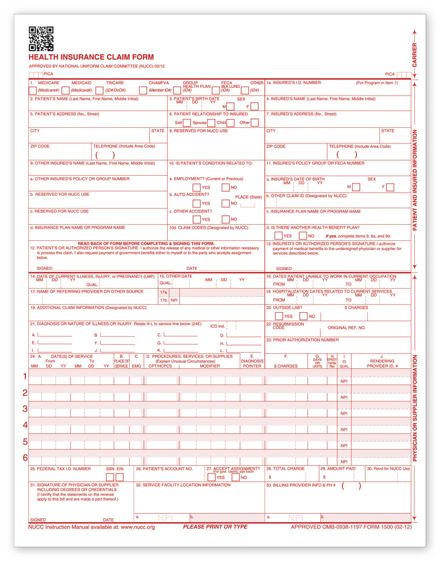 CMS-1500 Laser Sheet Insurance Claim Form, Version 02/12