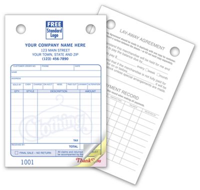 Clothing Register Forms - Small Classic 603