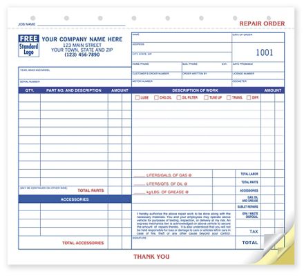 Repair Orders, Garage, Carbonless, Small Format