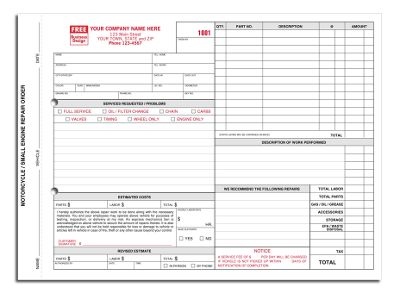 Small Engine Motorcycle Repair Orders - with Carbons 6510