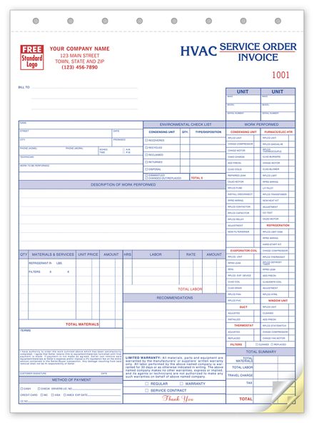 Service Orders, HVAC, w/Checklist, Large Format